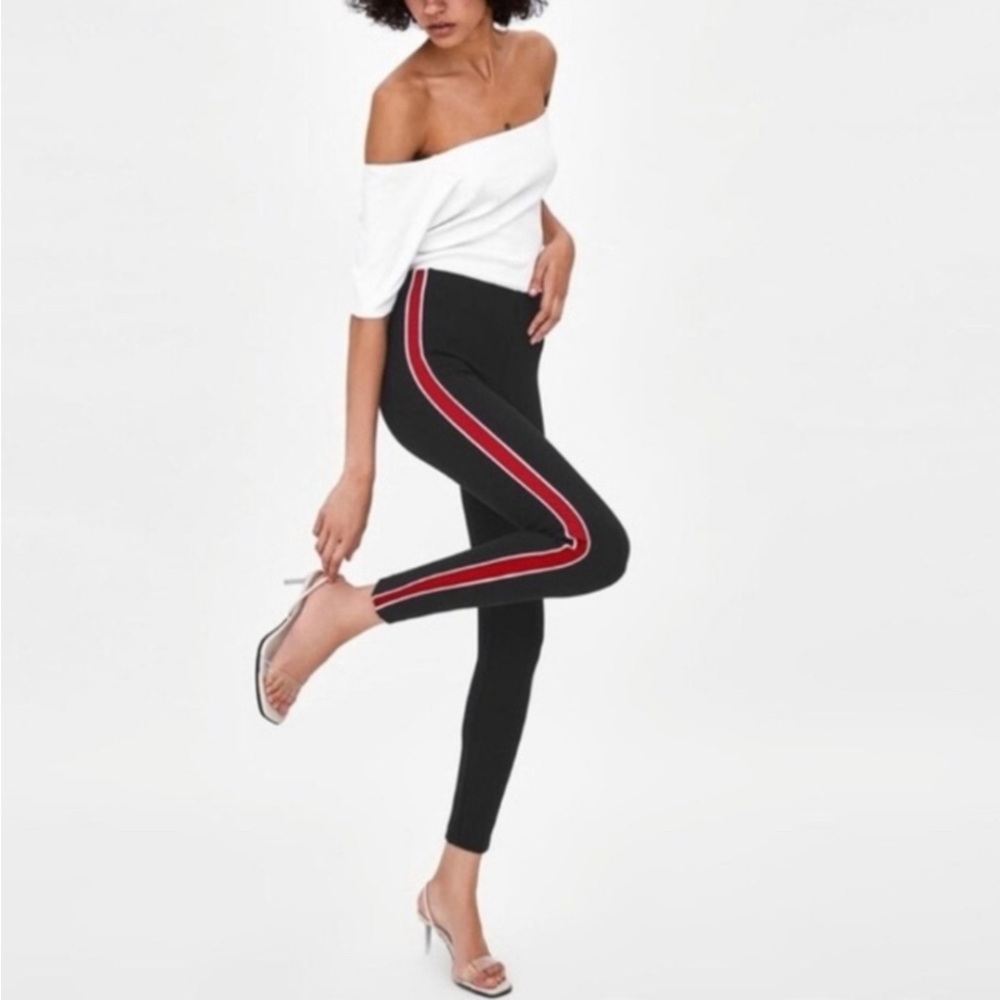EUC- 𝅺Zara Ponte Stretch Tuxedo Stripe Ankle Pant